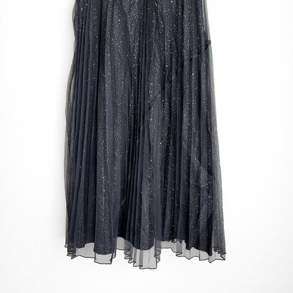 NWT 7 For All Mankind Black Silk Pleated Gold Shimmer Tulle Cocktail Party Dress - Picture 6 of 12